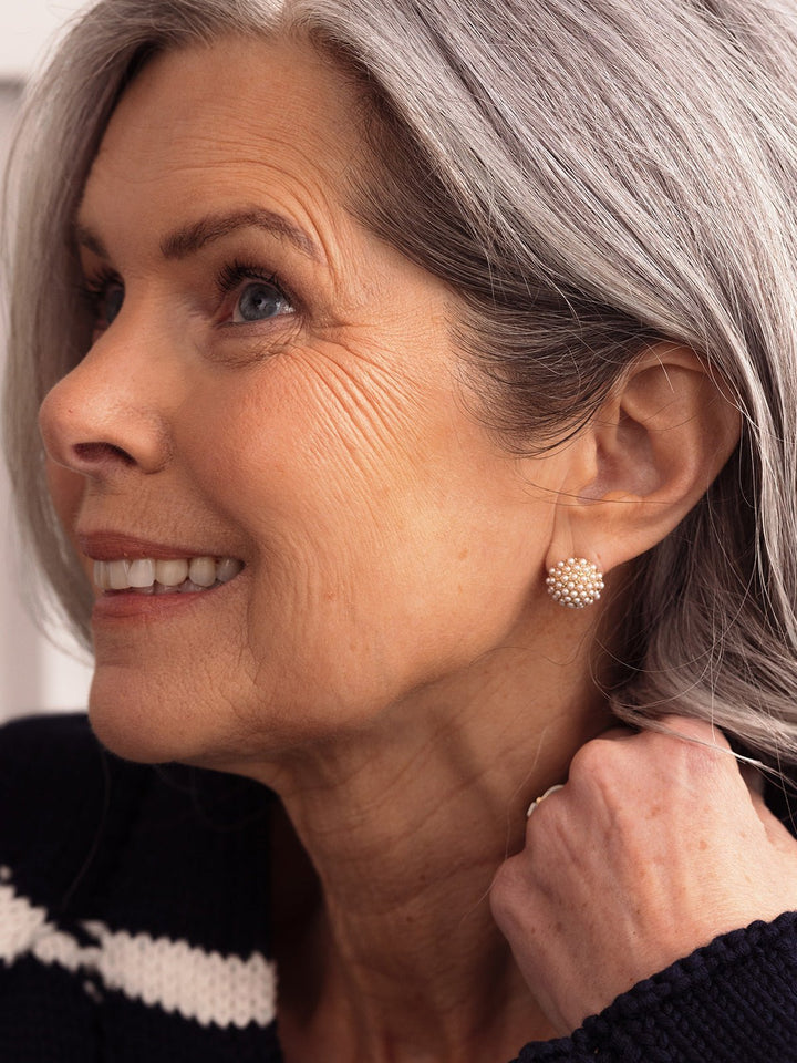 Elisajewels Pearl Pave Stud Earrings